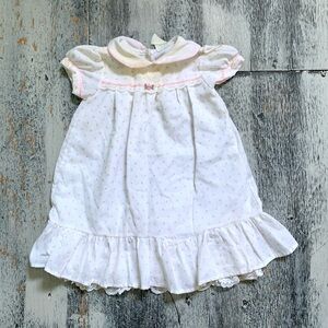 🌵Vintage Baby Girl Newborn White Cotton & Lace Pink Rose Dress🌵